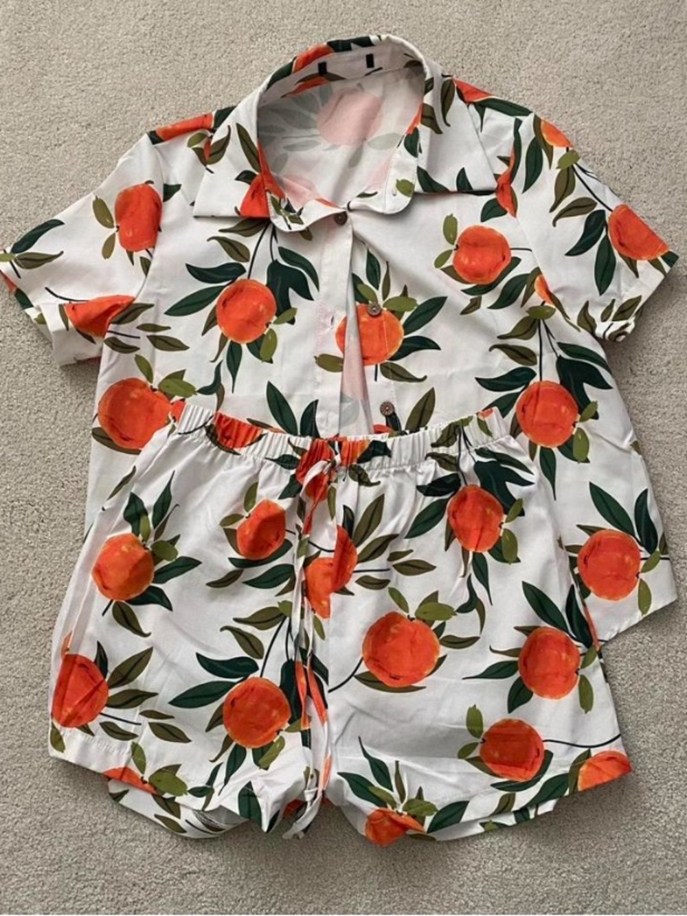 Orange Print Two-Piece Short Set
